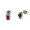 Rhodium Gold Filled Stud Earring, Teardrop and Cluster Design, with Garnet Cubic Zirconia and White Micro Pave, Polished, Rhodium Finish, 02.349.0023