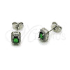 Rhodium Gold Filled Stud Earring, Cluster Design, with Green Cubic Zirconia and White Micro Pave, Polished, Rhodium Finish, 02.349.0024.2