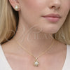 Oro Laminado Earring and Pendant Adult Set, Gold Filled Style Flower Design, with Ivory Pearl and White Micro Pave, Polished, Golden Finish, 10.379.0108
