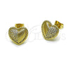 Oro Laminado Stud Earring, Gold Filled Style Heart Design, with White Cubic Zirconia, Polished, Golden Finish, 02.213.0938