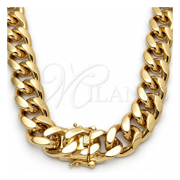 Oro Laminado Basic Necklace, Gold Filled Style Miami Cuban and Box Lock Design, Polished, Golden Finish, 03.419.0017.30 (14 MM Thickness, 24 Inches Length)