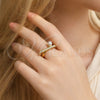 Oro Laminado Multi Stone Ring, Gold Filled Style Ball Design, with White Micro Pave and Ivory Pearl, Polished, Golden Finish, 01.438.0005.1 (One size fits all)