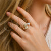 Oro Laminado Multi Stone Ring, Gold Filled Style Cherry Design, with Ivory Pearl and White Micro Pave, Polished, Golden Finish, 01.438.0013.1 (One size fits all)