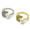 Oro Laminado Multi Stone Ring, Gold Filled Style Cherry Design, with Ivory Pearl and White Micro Pave, Polished, Golden Finish, 01.438.0013.1 (One size fits all)