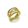 Oro Laminado Multi Stone Ring, Gold Filled Style Paperclip and Twist Design, with White Micro Pave, Polished, Golden Finish, 01.438.0018.1 (One size fits all)