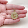 Oro Laminado Fancy Pendant, Gold Filled Style Money Sign Design, with White Cubic Zirconia, Polished, Golden Finish, 05.342.0238