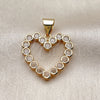 Oro Laminado Fancy Pendant, Gold Filled Style Heart Design, with White Cubic Zirconia, Polished, Golden Finish, 05.342.0242