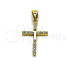 Oro Laminado Religious Pendant, Gold Filled Style Cross Design, with White Cubic Zirconia, Polished, Golden Finish, 05.342.0243
