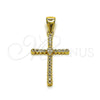 Oro Laminado Religious Pendant, Gold Filled Style Cross Design, with White Cubic Zirconia, Polished, Golden Finish, 05.342.0245