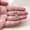 Oro Laminado Religious Pendant, Gold Filled Style Cross Design, with White Micro Pave, Polished, Golden Finish, 05.342.0247