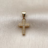 Oro Laminado Religious Pendant, Gold Filled Style Cross Design, with White Micro Pave, Polished, Golden Finish, 05.342.0250