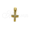 Oro Laminado Religious Pendant, Gold Filled Style Cross Design, with White Micro Pave, Polished, Golden Finish, 05.342.0250