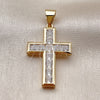 Oro Laminado Religious Pendant, Gold Filled Style Cross Design, with White Cubic Zirconia, Polished, Golden Finish, 05.342.0251