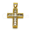 Oro Laminado Religious Pendant, Gold Filled Style Cross Design, with White Cubic Zirconia, Polished, Golden Finish, 05.342.0251