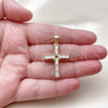 Oro Laminado Religious Pendant, Gold Filled Style Cross Design, with White Cubic Zirconia, Polished, Golden Finish, 05.342.0253