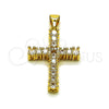 Oro Laminado Religious Pendant, Gold Filled Style Cross Design, with White Cubic Zirconia, Polished, Golden Finish, 05.342.0253