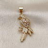 Oro Laminado Fancy Pendant, Gold Filled Style Bird Design, with White and Ruby Cubic Zirconia, Polished, Golden Finish, 05.342.0255
