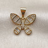 Oro Laminado Fancy Pendant, Gold Filled Style Butterfly and Baguette Design, with White Cubic Zirconia, Polished, Golden Finish, 05.342.0256