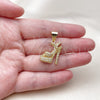 Oro Laminado Religious Pendant, Gold Filled Style Shoes Design, with White Cubic Zirconia, Polished, Golden Finish, 05.342.0257