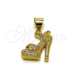 Oro Laminado Religious Pendant, Gold Filled Style Shoes Design, with White Cubic Zirconia, Polished, Golden Finish, 05.342.0257
