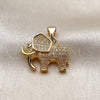 Oro Laminado Religious Pendant, Gold Filled Style Elephant Design, with White and Garnet Cubic Zirconia, Polished, Golden Finish, 05.342.0259
