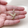 Oro Laminado Fancy Pendant, Gold Filled Style Bird Design, with White and Garnet Cubic Zirconia, Polished, Golden Finish, 05.342.0263