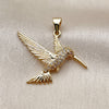 Oro Laminado Fancy Pendant, Gold Filled Style Bird Design, with White and Garnet Cubic Zirconia, Polished, Golden Finish, 05.342.0263