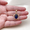 Oro Laminado Fancy Pendant, Gold Filled Style Turtle Design, with Sapphire Blue Cubic Zirconia and White Micro Pave, Polished, Golden Finish, 05.342.0264