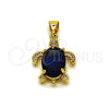 Oro Laminado Fancy Pendant, Gold Filled Style Turtle Design, with Sapphire Blue Cubic Zirconia and White Micro Pave, Polished, Golden Finish, 05.342.0264