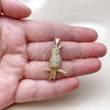 Oro Laminado Fancy Pendant, Gold Filled Style Bird Design, with White and Garnet Cubic Zirconia, Polished, Golden Finish, 05.342.0265