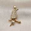 Oro Laminado Fancy Pendant, Gold Filled Style Bird Design, with White and Garnet Cubic Zirconia, Polished, Golden Finish, 05.342.0265