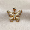 Oro Laminado Fancy Pendant, Gold Filled Style Butterfly Design, with White Micro Pave, Polished, Golden Finish, 05.342.0269