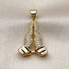 Oro Laminado Fancy Pendant, Gold Filled Style Praying Hands Design, with White Cubic Zirconia, Polished, Golden Finish, 05.342.0270