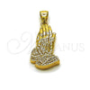 Oro Laminado Fancy Pendant, Gold Filled Style Praying Hands Design, with White Cubic Zirconia, Polished, Golden Finish, 05.342.0272