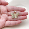 Oro Laminado Fancy Pendant, Gold Filled Style Butterfly Design, with White Cubic Zirconia, Polished, Golden Finish, 05.342.0274