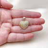 Oro Laminado Fancy Pendant, Gold Filled Style Heart Design, with White Cubic Zirconia, Polished, Golden Finish, 05.342.0275