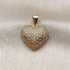Oro Laminado Fancy Pendant, Gold Filled Style Heart Design, with White Cubic Zirconia, Polished, Golden Finish, 05.342.0275