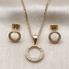 Oro Laminado Earring and Pendant Adult Set, Gold Filled Style with White Micro Pave, Polished, Golden Finish, 10.342.0290