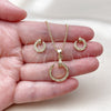 Oro Laminado Earring and Pendant Adult Set, Gold Filled Style Nail Design, with White Micro Pave, Polished, Golden Finish, 10.342.0293