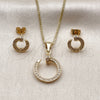 Oro Laminado Earring and Pendant Adult Set, Gold Filled Style Nail Design, with White Micro Pave, Polished, Golden Finish, 10.342.0293