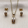 Oro Laminado Earring and Pendant Adult Set, Gold Filled Style with White Micro Pave, Polished, Golden Finish, 10.342.0298