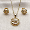 Oro Laminado Earring and Pendant Adult Set, Gold Filled Style with White Micro Pave, Polished, Golden Finish, 10.342.0299