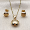 Oro Laminado Earring and Pendant Adult Set, Gold Filled Style Ball and Hollow Design, Polished, Golden Finish, 10.342.0302