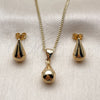 Oro Laminado Earring and Pendant Adult Set, Gold Filled Style Teardrop and Hollow Design, Polished, Golden Finish, 10.342.0303