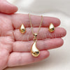 Oro Laminado Earring and Pendant Adult Set, Gold Filled Style Teardrop and Hollow Design, Polished, Golden Finish, 10.342.0307