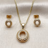 Oro Laminado Earring and Pendant Adult Set, Gold Filled Style with White Cubic Zirconia, Polished, Golden Finish, 10.342.0311
