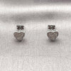 Rhodium Gold Filled Stud Earring, Heart Design, with White Cubic Zirconia, Polished, Rhodium Finish, 02.342.0016.1