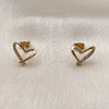 Oro Laminado Stud Earring, Gold Filled Style Heart Design, with White Micro Pave, Polished, Golden Finish, 02.342.0366