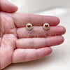 Oro Laminado Stud Earring, Gold Filled Style Heart Design, with White Micro Pave, Polished, Golden Finish, 02.342.0373