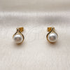 Oro Laminado Stud Earring, Gold Filled Style Ball Design, with Ivory Pearl, Polished, Golden Finish, 02.342.0375